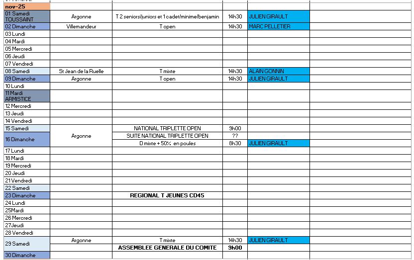 CALENDRIERS 2025 club Pétanque Comité du Loiret Pétanque Clubeo