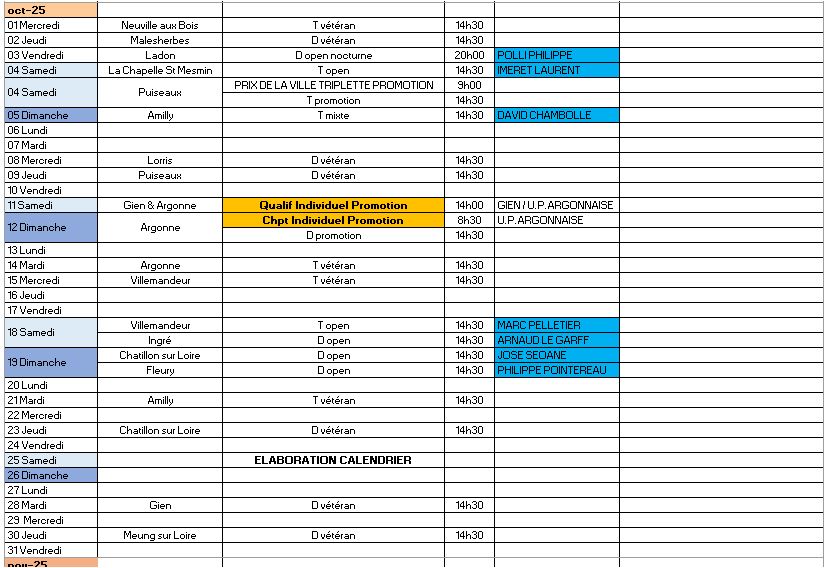 CALENDRIERS 2025 club Pétanque Comité du Loiret Pétanque Clubeo