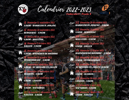 Actualité - CALENDRIER 2022 - 2023 - club Rugby Union Athlétique GUJAN